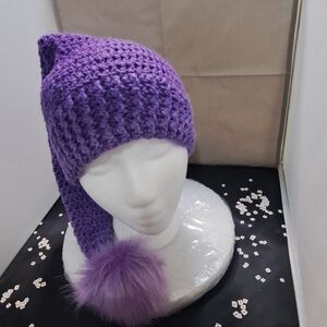 Purple Knit Beanie with Pom Pom